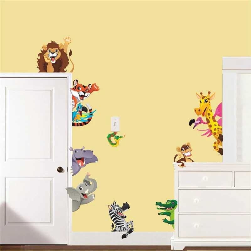 Adorable Dinosaur Lion Animal Decoration Wall Stickers for Kindergarten Cartoon Animals Hedgehog Rabbit Decoration Wall Stickers