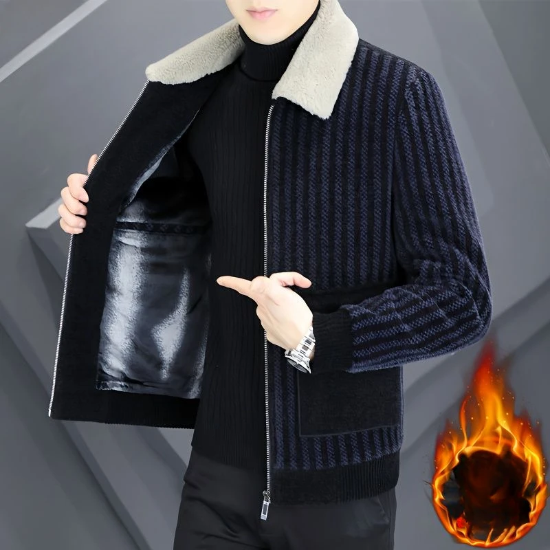 Middle-Aged Men Winter Woolen Coat Male Short Fleece Lined Thicken Warm Large Size Outwear Casual All-Match Fashion Lapel Jacket