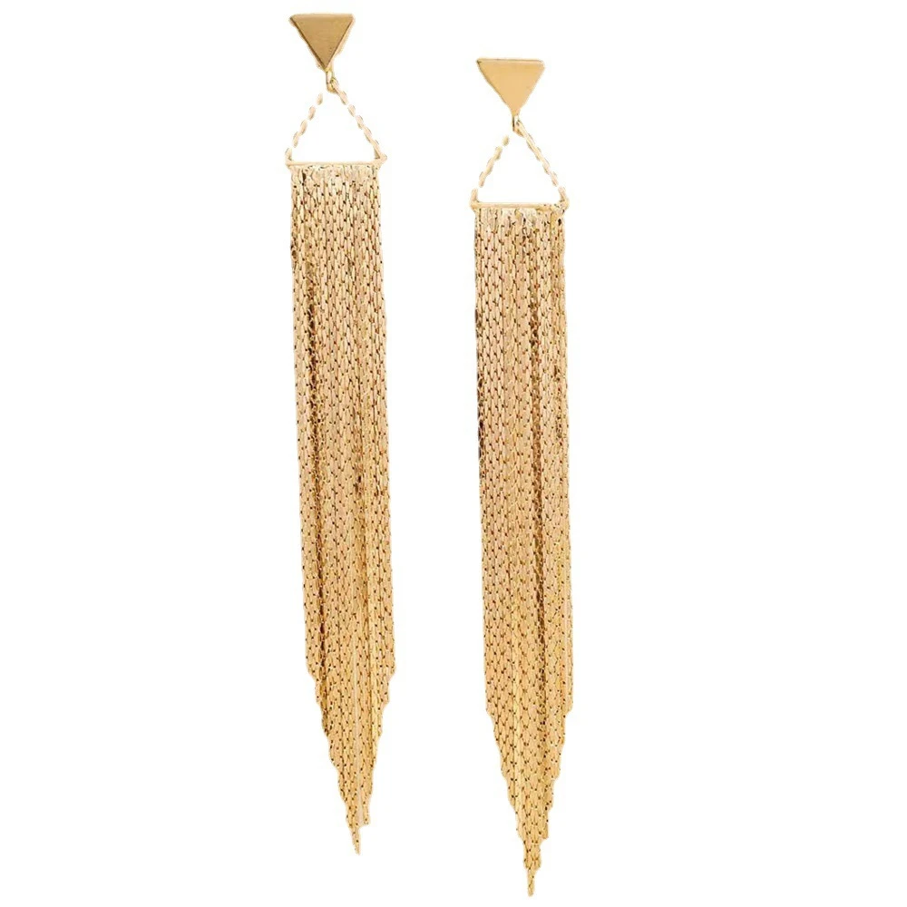 1 Pair Gold Color Alloy Chain Earrings Women Fashion Triangle Tassel Earring Female Fashion Jewelry Ear Stud Dangle Drop Earring