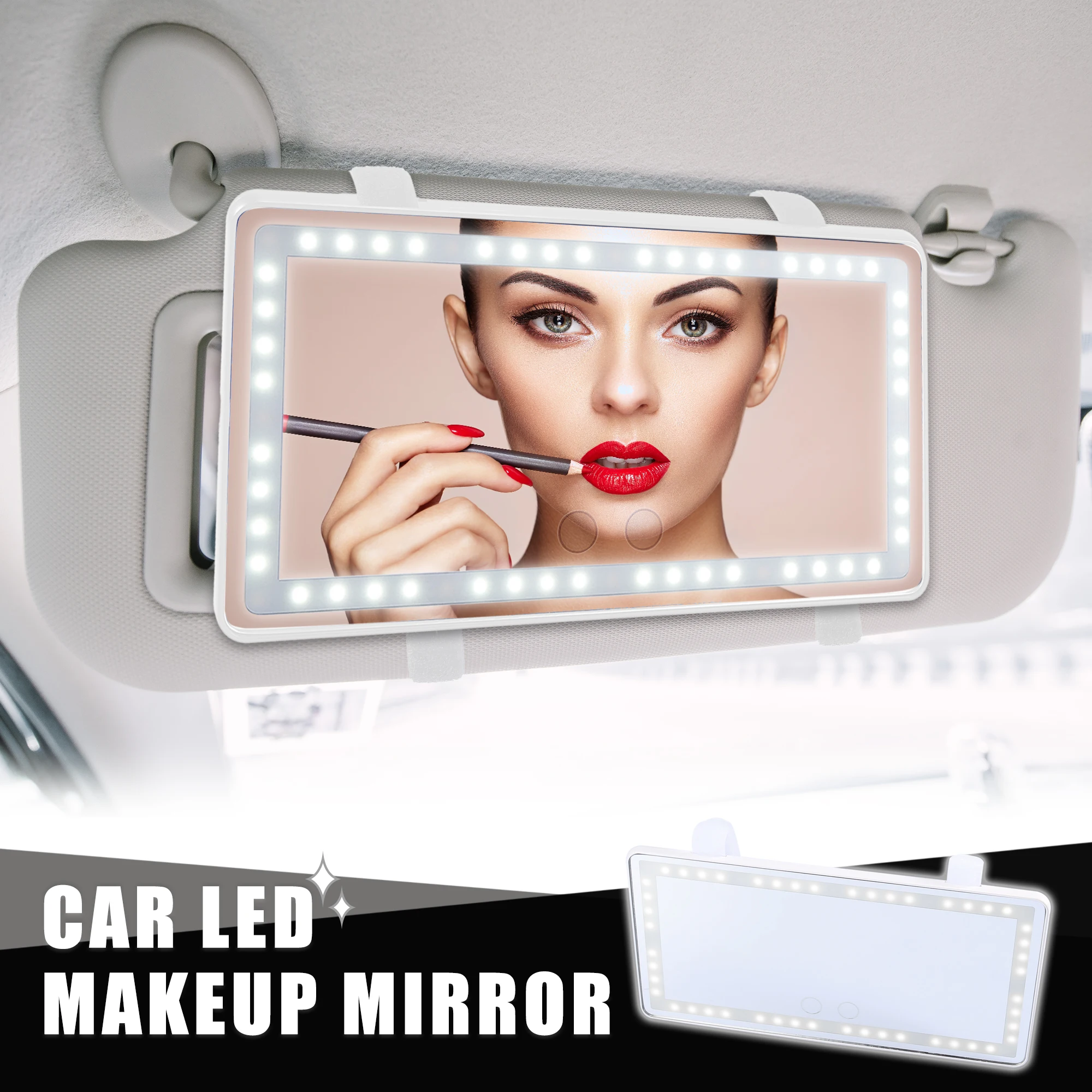 

X Autohaux Car Interior Visor Mirror Makeup Mirror Set with 3 Type LED Lights Built-in Lithium Battery Touch Sensor Rechargeable