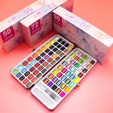 

Professional 50/72/90/100 Colors Solid Watercolor Paints Set Basic Neone Glitter Watercolor Paint for Drawing Art Paint Supplies