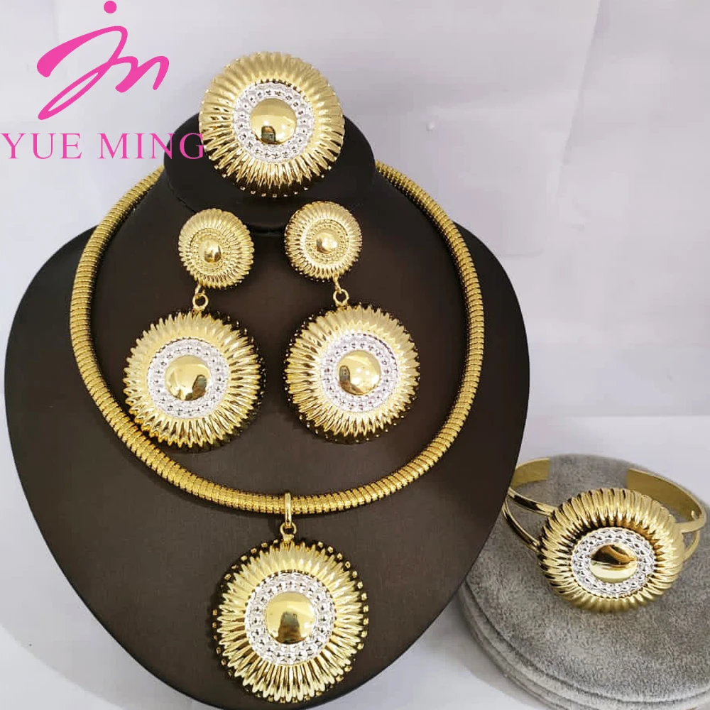 YM Jewelry Conjunto de joyería de cobre para mujer collar pendientes anillo pulsera regalos de nupciales africanos, dorado| | - AliExpress
