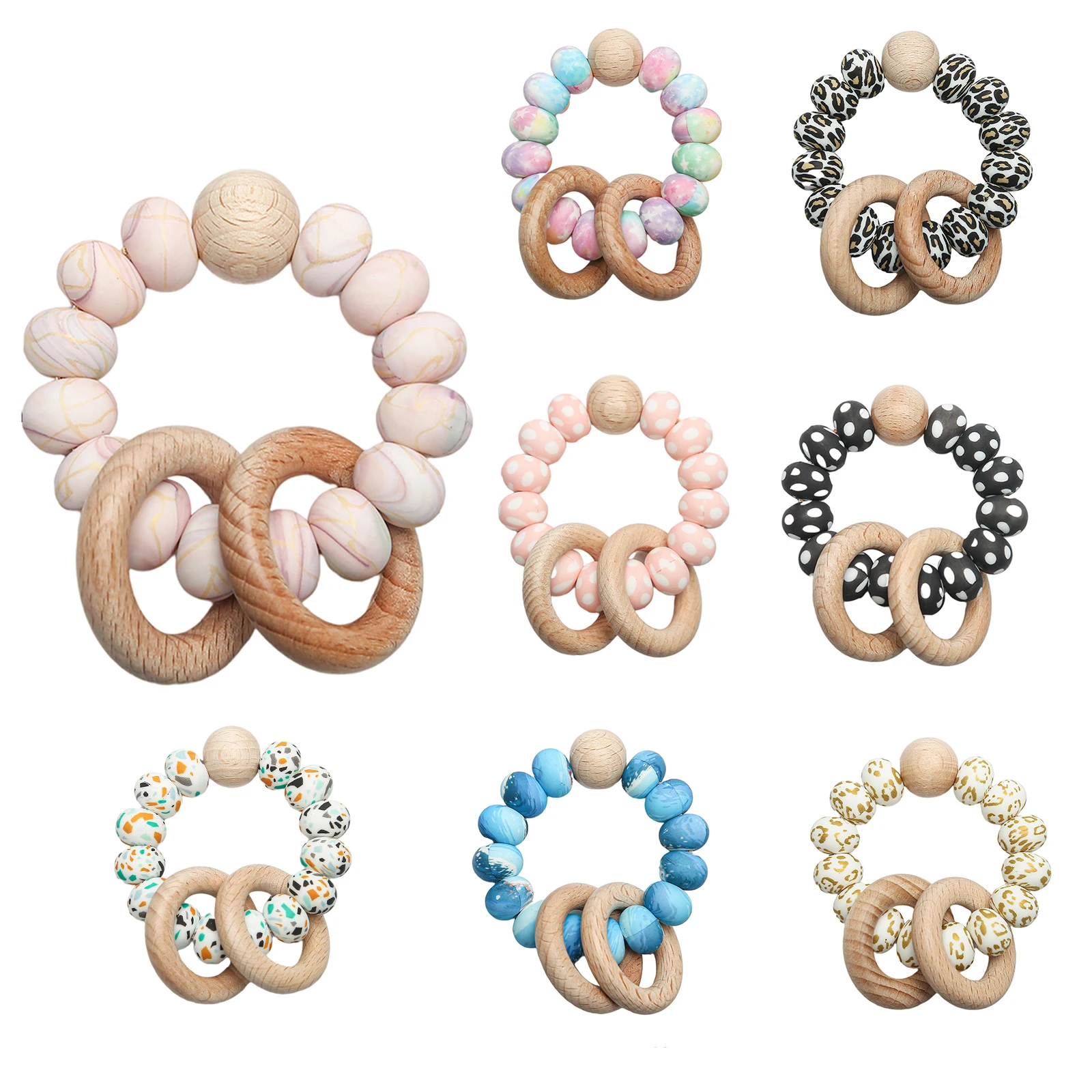 

1pc Baby Teethers Silicone Rodent Rattle Toys Baby Bracelet Wooden Rings Music Rattle Food Grade For Newborn Baby Products Gifts