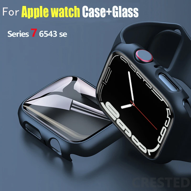 Glass+Cover For Apple Watch case 44mm 40mm 45mm 41mm 42mm 38mm Accessories Screen Protector iWatch series 9 8 3 7 SE 6 5 4 3 2