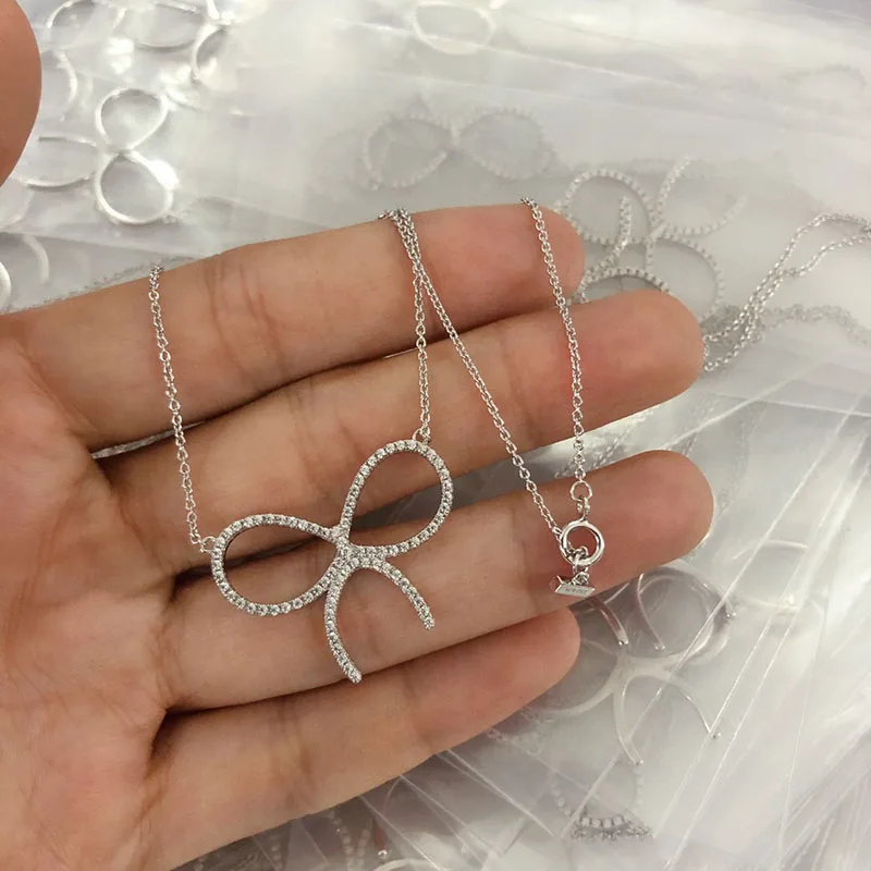 

Ожерелье с бантом из стерлингового серебра S925 для модных женщин, ювелирные изделия LN067