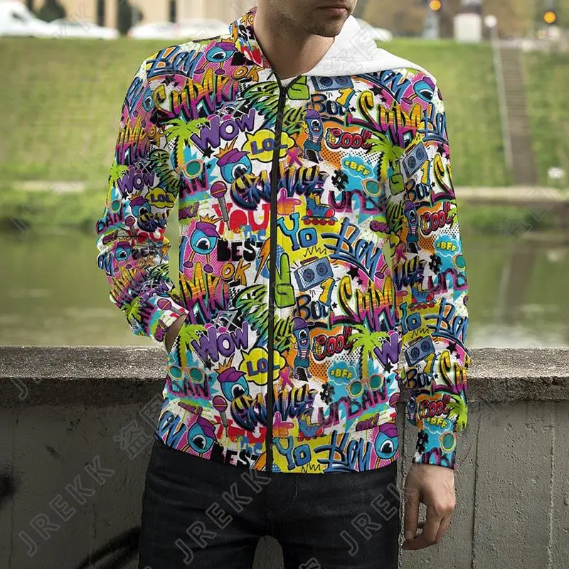 thumbnail image 1 of Sudadera con capucha y estampado 3D de dibujos animados, sudadera con cremallera y letras explosivas, estilo punk y grafiti, para hombres, mujeres y niños, ropa de calle de moda, 1 of 5