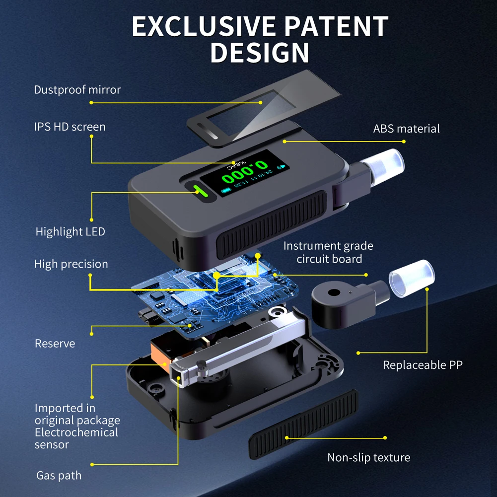 Alcohol Tester Portable Non-Contact With LED Screen Display Breathalyzer Breath Alcohol Test Tool