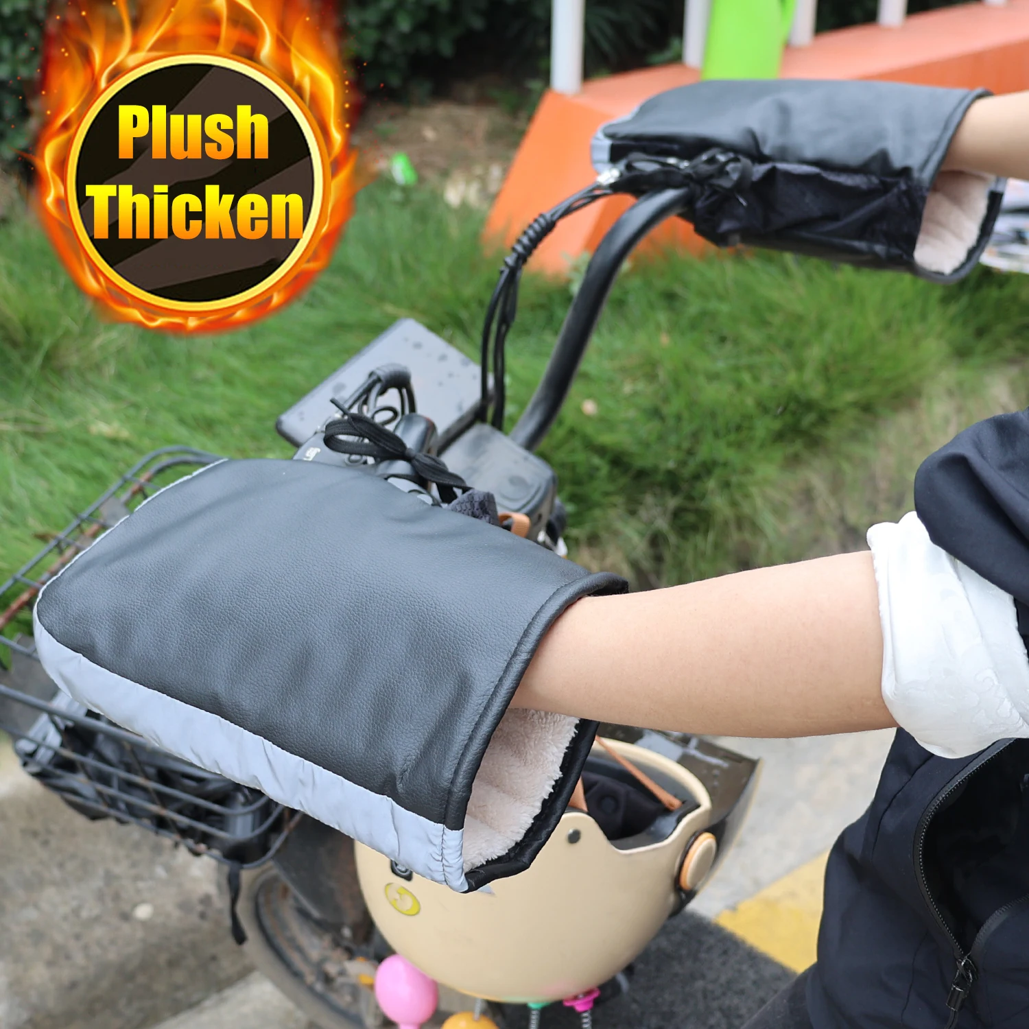 Motorcycle Warm Padded PU Handlebars Winter Outdoor Warm and Windproof Equipment Waterproof Cotton Gloves Bicycle Handlebars 2