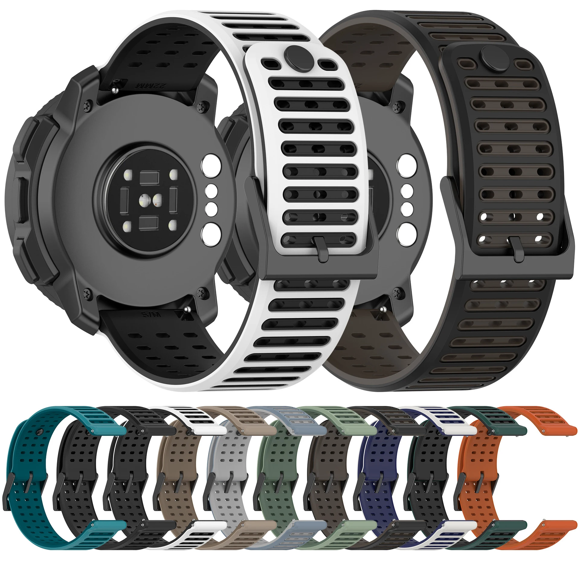 Sporty Dual-Color Silicone Watch Strap - 22mm