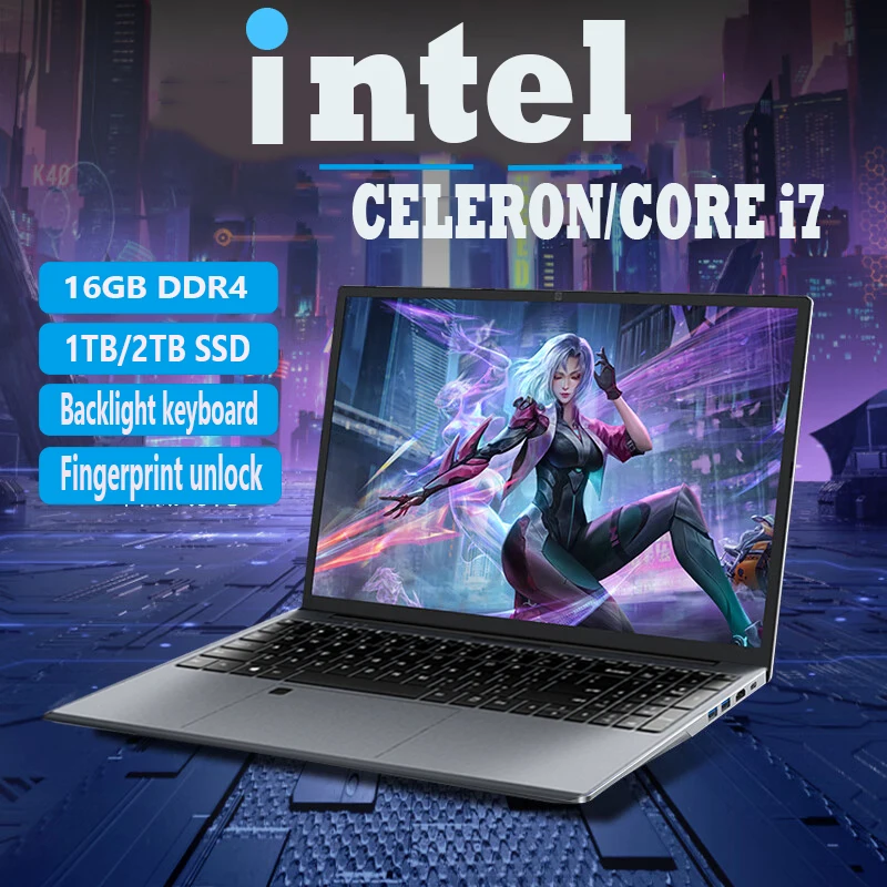 15.6" Portable Laptop Intel Core i7 6500U Windows 11 Computer PC Gamer Fingerprint Unlock Notebook Gaming