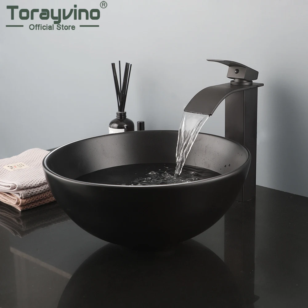

Круглая закаленная раковина Torayvino, Набор смесителей для умывальника, столешница для ванной комнаты, кран для раковины