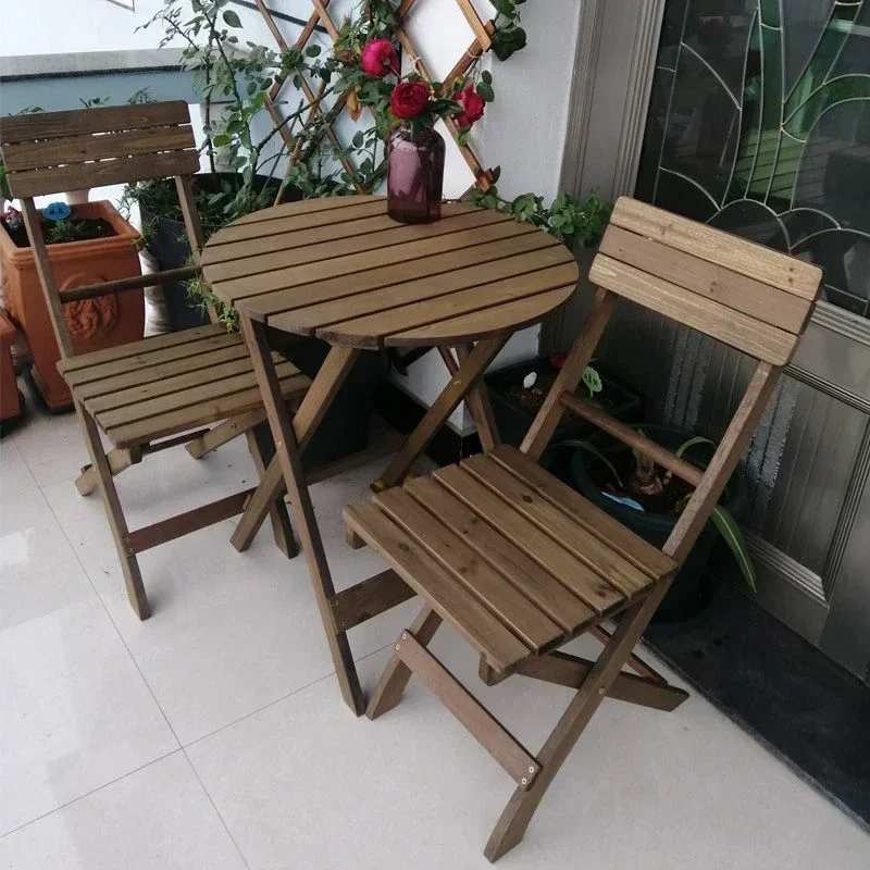 Free Installation Solid Wood Table And Chair Garden Furniture Sets Folding Dining Table And Chairs Portable Outdoor Terrace Set