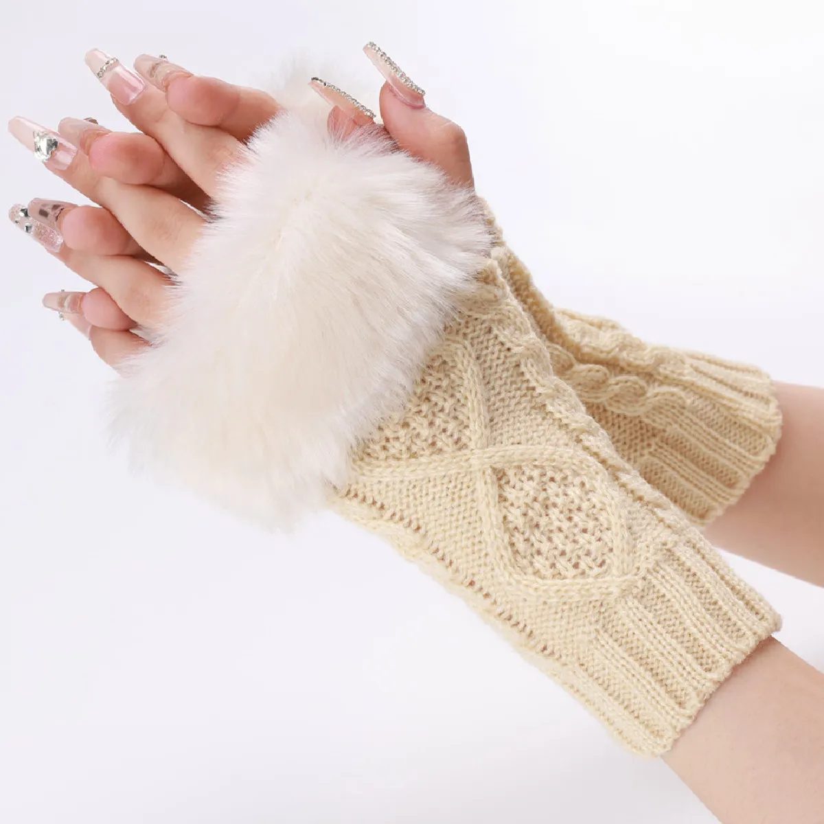 

New Autumn Winter Woolen Gloves Women's Fake Sleeves Knitted Warm Open Arm Cover Short Wool Gloves Fingerless Gloves Women