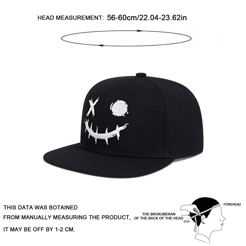 Unisex XO Smiling Face Embroidery Hip-hop Hats Outdoor Adjustable Casual Baseball Caps Sunscreen Hat - Image 2