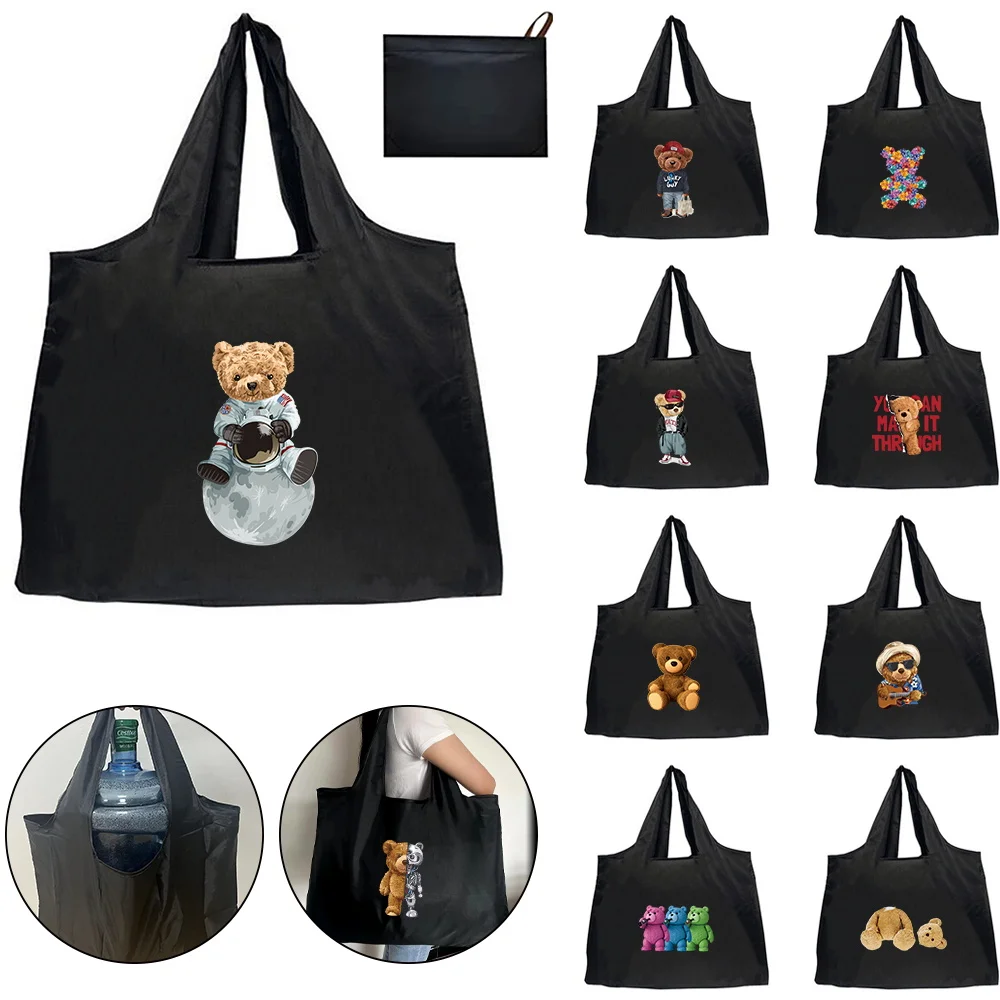 

Handbags Large-Capacity Shopping Bag Reusable Shoulder Storage Bag Eco Beach Tote Bag Folding Pouch Bear Pattern