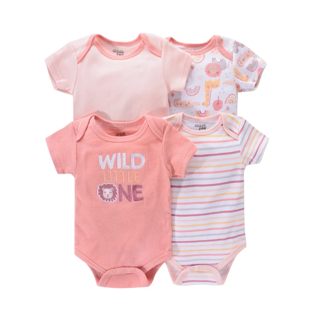 4PCS Newborn Infant Romper Short Sleeve Round Neck Cartoon Animal Flowers Print Bodysuit Onesies For Baby Boys And Girls Clothes cotton romper baby bodysuit cowboy rompers