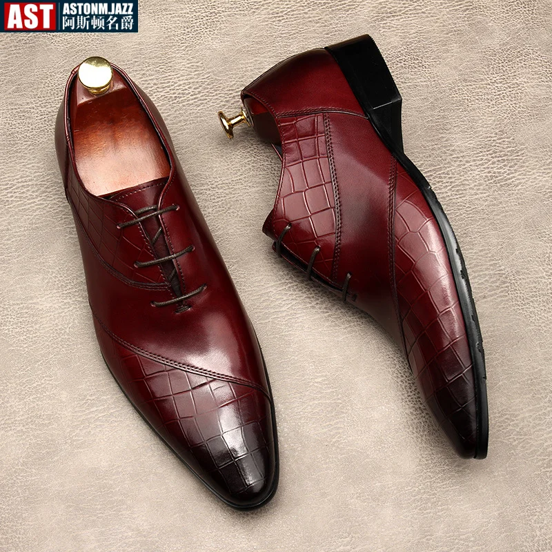 Italian New Mens Black Dress Shoes Wedding Genuine Leather Brand Handmad Brogue Classic Business Formal Social Oxfords Shoes Man