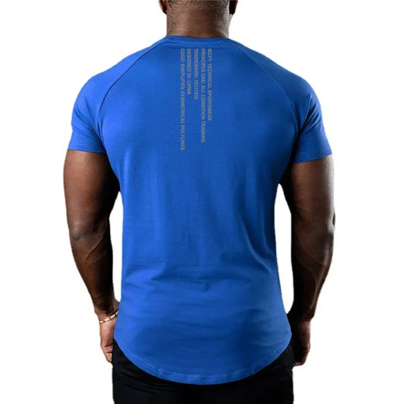 Back Neck Letter-printed Running T-shirt Summer GYM Half Sleeve Men\'s Fitness Workout Muscle Short Sleeve