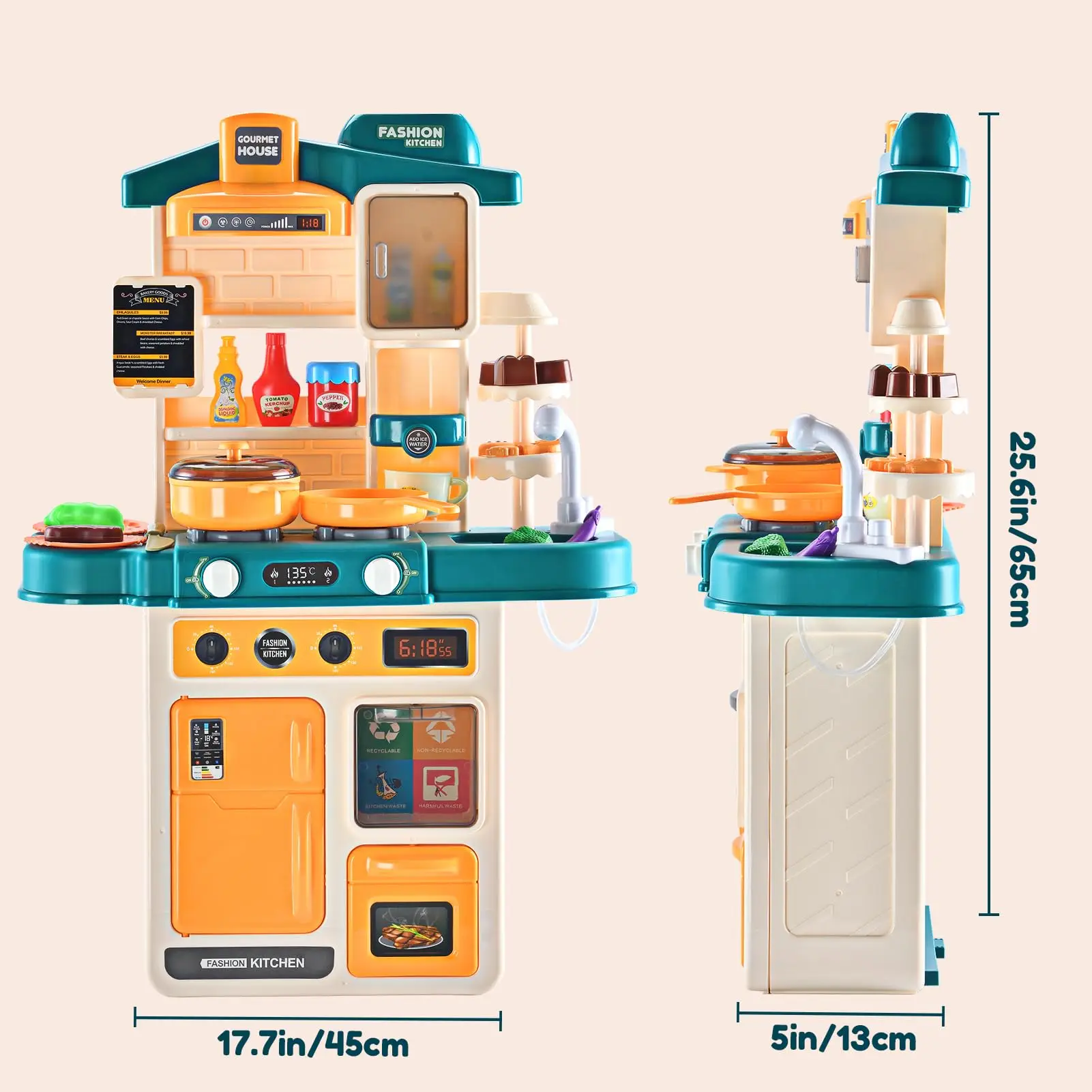 Playhiland Kitchen Playset,42Pcs for Boys and Girls with Realistic Lights and Sounds