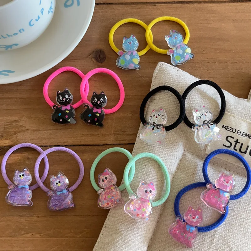 2pcs schöne bunte Fliege Katze Mädchen elastische Haar bänder Prinzessin Haarschmuck Kinder Haar gummis Baby Kopf bedeckung