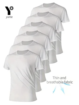 Round Neck T-Shirt 6-Piece White Ultra-Light Men's Quick-Drying Breathable Sweat-Absorbent Shirt Suitable for Fitness Gym and Ru 1