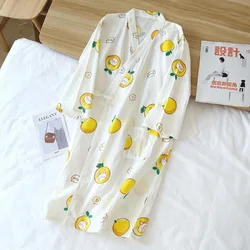 Spring and Summer Cotton Japanese Kimono Ladies Bathrobe Nightdress Three-quarter Sleeve Sleeve Robe Cotton Gauze Cute Sweat