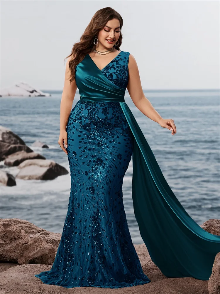 فستان سهرة Lucyinlove مقاس كبير أنيق على شكل حرف v...