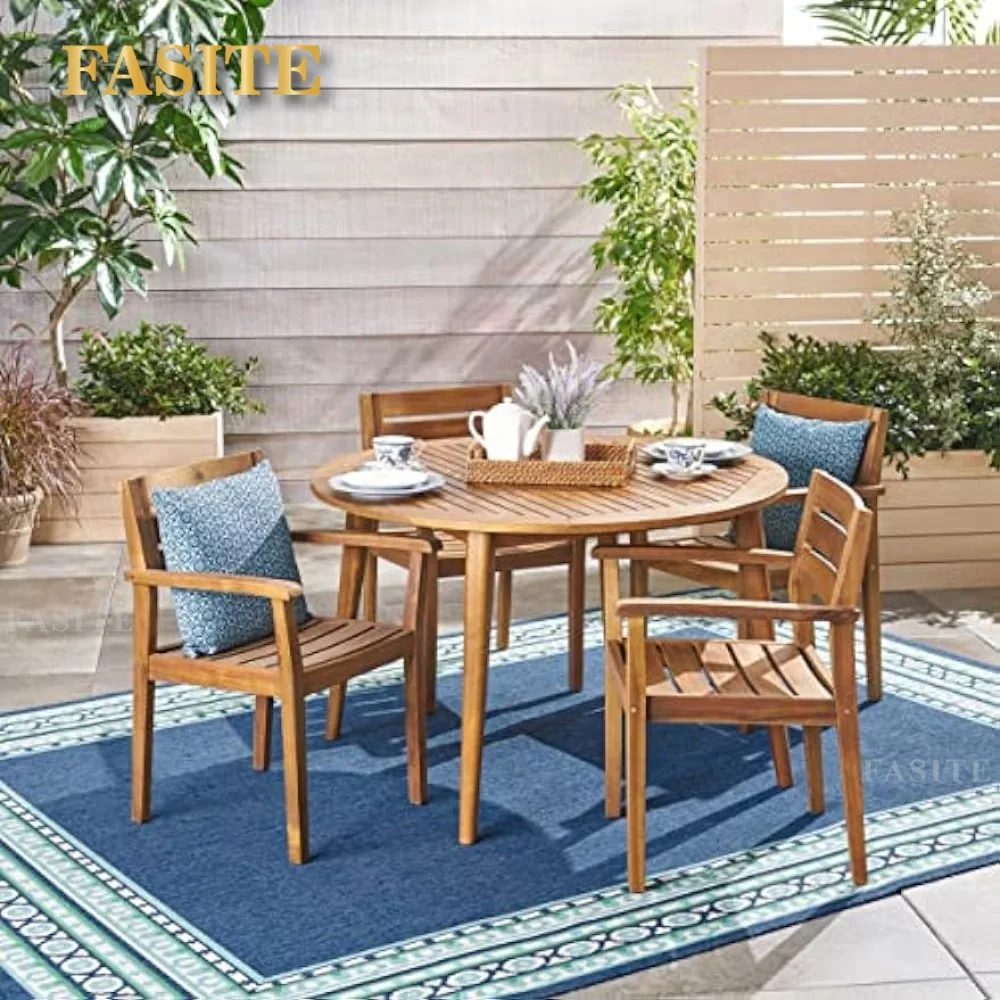 Patio Dining Set 5 Piece Acacia Wood Dining Set, Teak Finish, Outdoor Patio Furniture Set