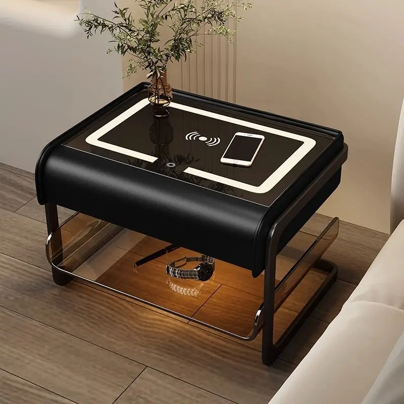 

Smart Bedside Table Modern Simple Bedroom Luxury Nightstands Multifunctional Acrylic Wireless Charging Home Furniture