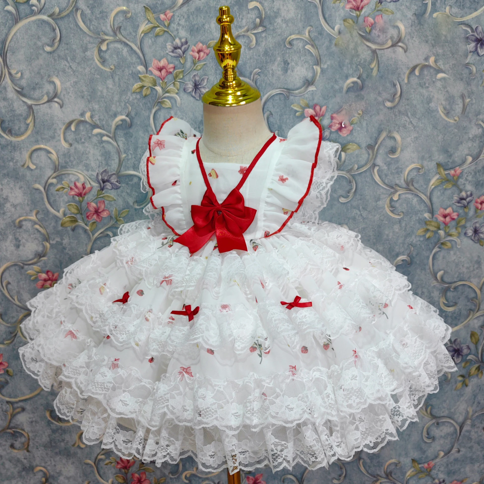 Exclusive creation Baby Summer Spanish Lolita Princess Ball Gown white Lace bowknot sundress Birthday Party Evening dress