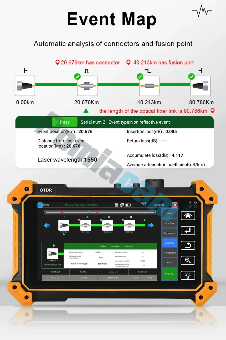 MOT-51 OTDR Tester 5.55 Inch OLED Touch Screen OTDR OPM VFL Optic Time-domain Re