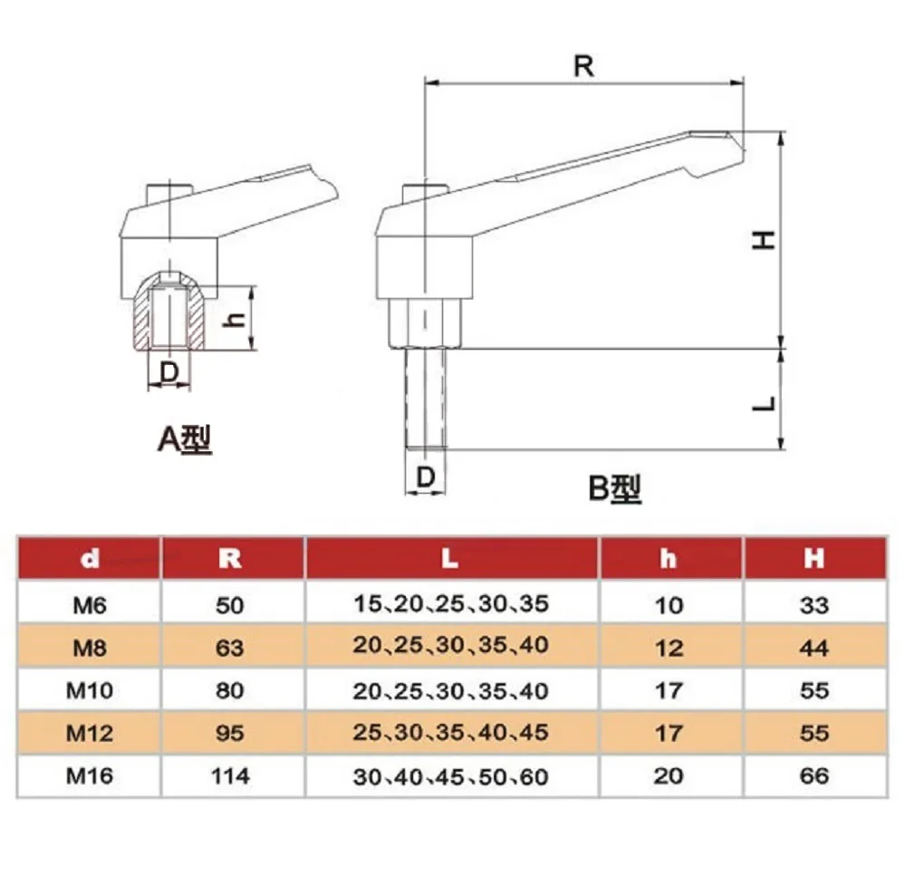 Adjustable Handle Lever Clamping Handles M4 M5 M6 M8 M10 M12 M16 fmale Thread Metal Knob nut 1pcs Machinery Tools wooden handle knob
