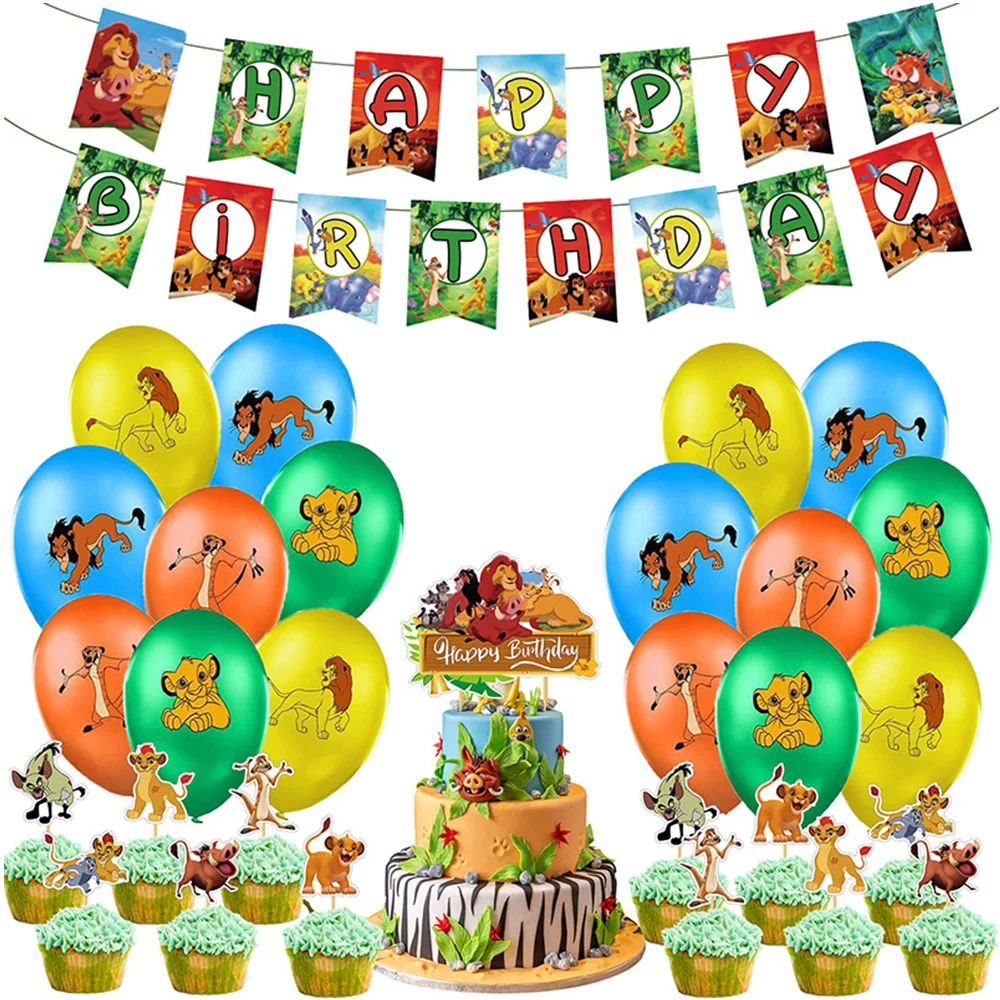 The Lion King Simba Ballon Set Forniture Per Feste Cartoon Movie Animal Theme Latex Ballons Flag Cake Topper Banner Decorazione Per Feste
