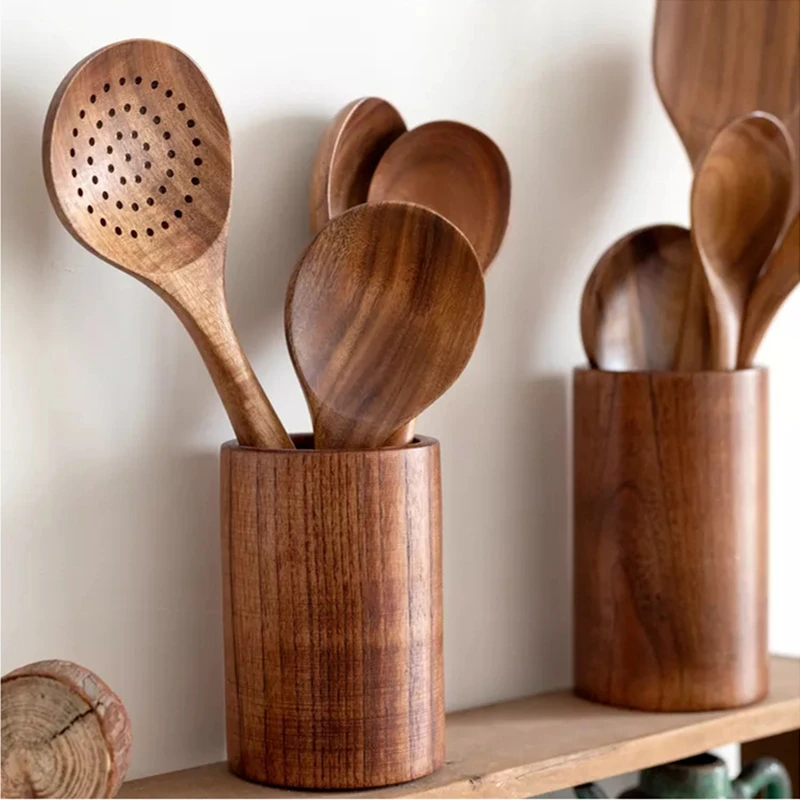Wooden Long Handle Spatula Kitchen Non-stick Kitchenware Heat Resistant Integrated Cooking Shovel Spoon Household
