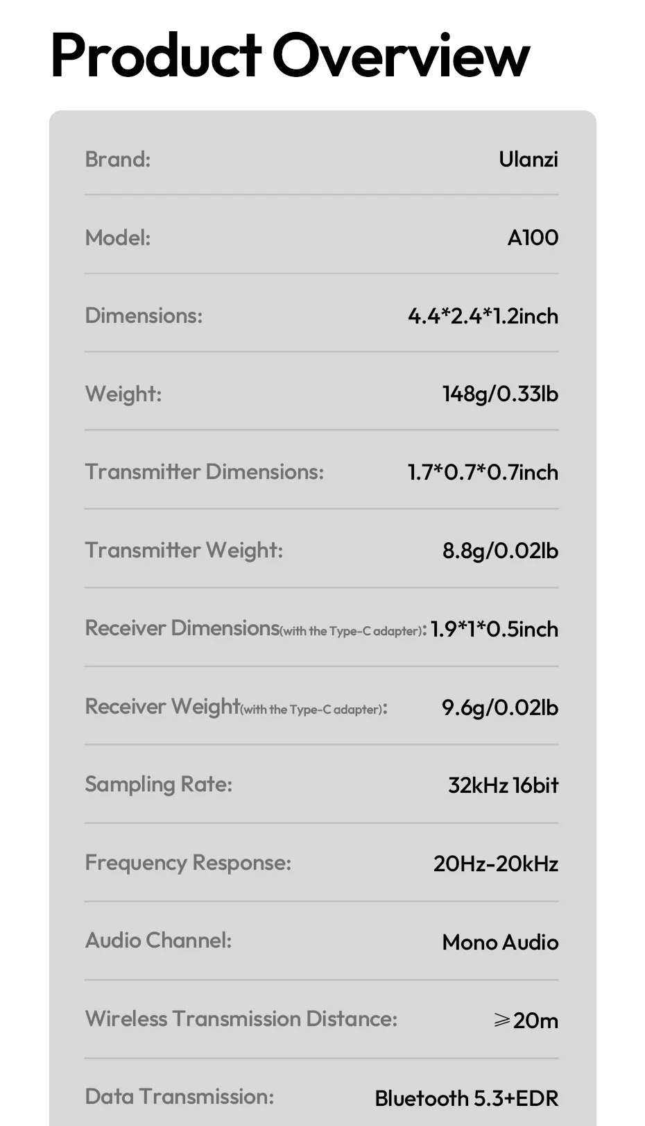 Ulanzi A100 Wireless Lavalier Microphone 20M Transmission for Street Interviews Vlogging Music Recording for Smartphones Cameras