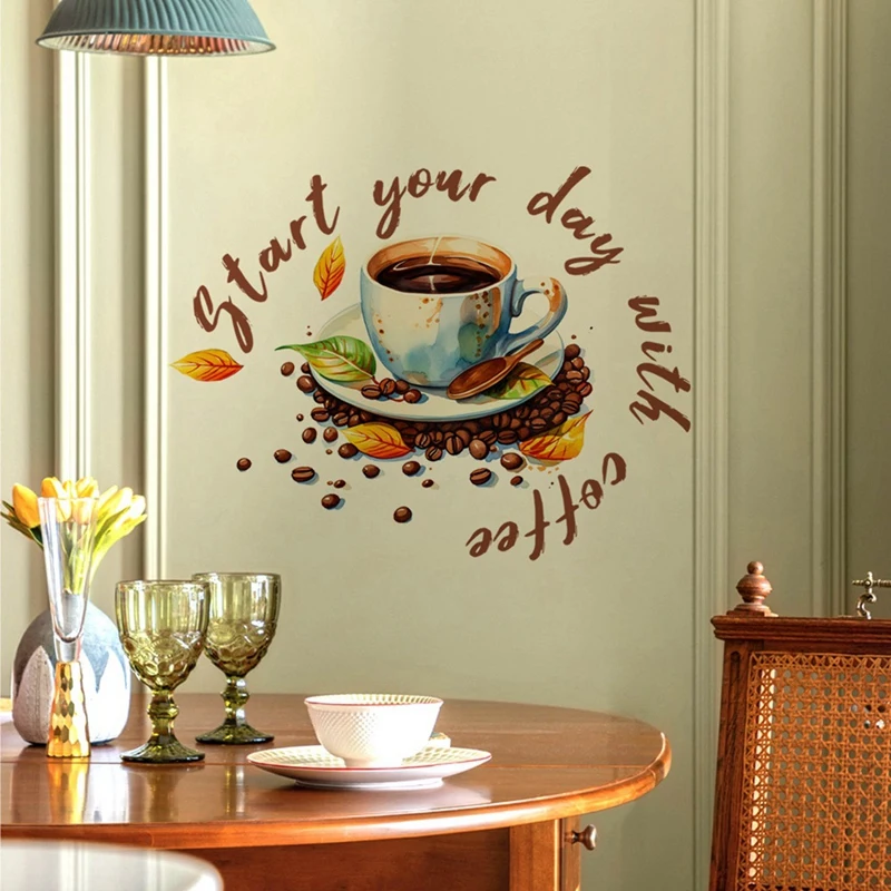 Coffee Cup Wall Stickers Restaurant Background Decoration Self-Adhesive Decals Mural Cafe Kitchen Room Home Decor 1 Piece wall stickers