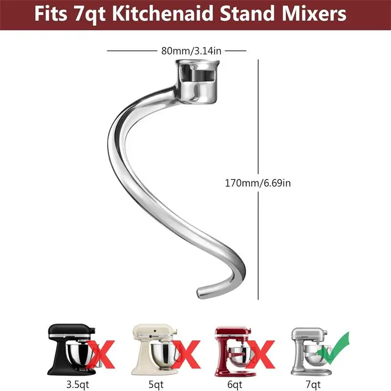 For Kitchenaid 7 Quart Mixer Attachment Parts Stand Mixer Wire Whip& Dough Hook&Mixer Paddle mixer attachment parts