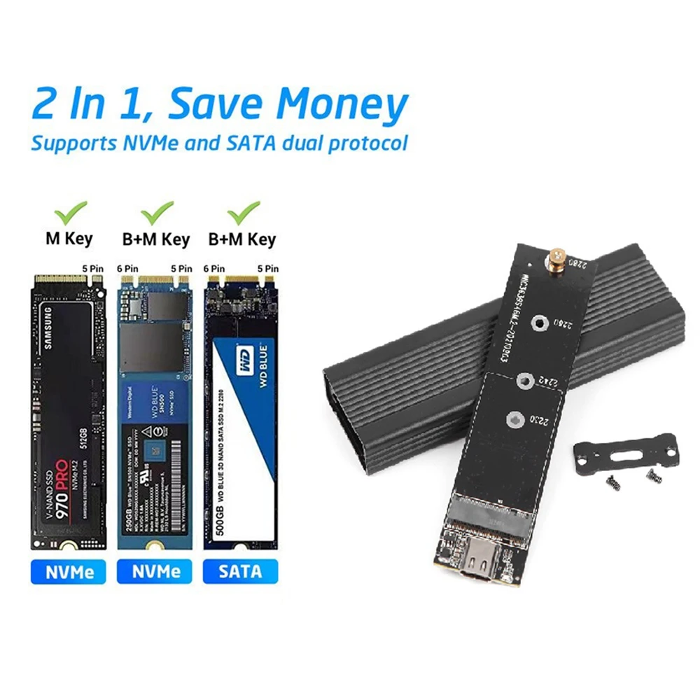 TISHRIC M.2 ϵ ̺ Ŭ M-Key NVME/SATA   M.2, ϵ ũ ڽ,  M2 HDD ̽, ˷̴