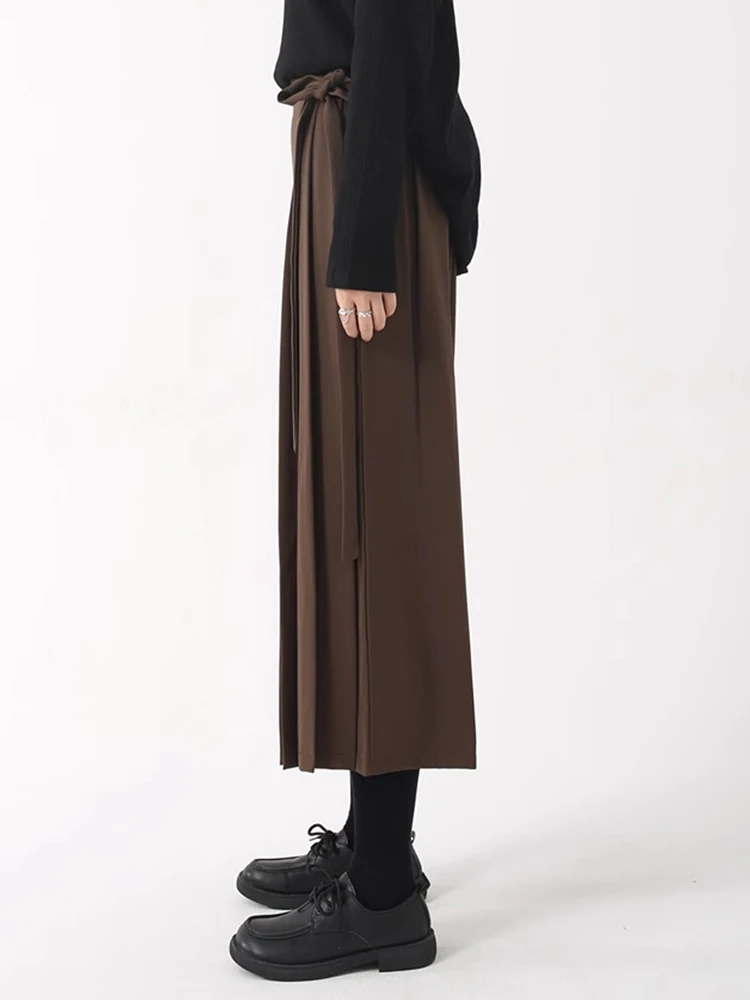 [EAM] High Elastic Waist Bandage Pleated Elegant Wide Leg Pants New Trousers Women Fashion Tide Spring Autumn 2026 1DH9564
