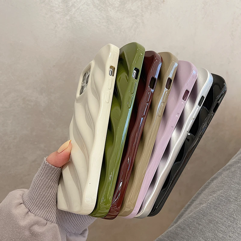 Japan Korea Ins Solid Color Wave Pleat Phone Case For Apple iPhone
