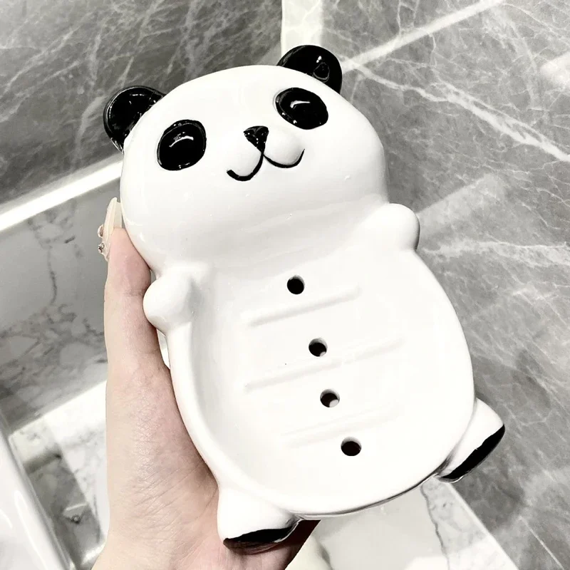 Soap Dish Storage Rack, Ceramic Home Bathroom Supplies, Creative Light, Luxury, High Beauty, Cute Drain, No Punching, 1Pc