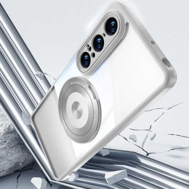 Magnetic Stand Glossy Clear Acrylic Hard Case - Shockproof Protection Back Cover