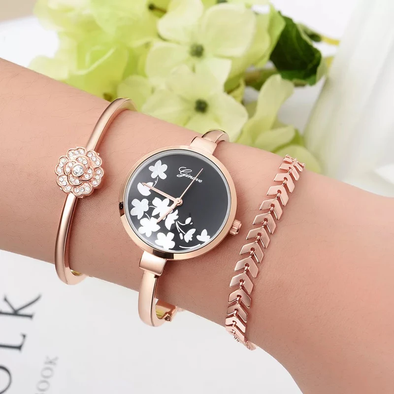 

Ginave Watch 3 PCS set Women Bracelets Watches Luxury Jewelry Ladies Famale Girl Hour Casual Quartz Wristwaches Gift For Womens