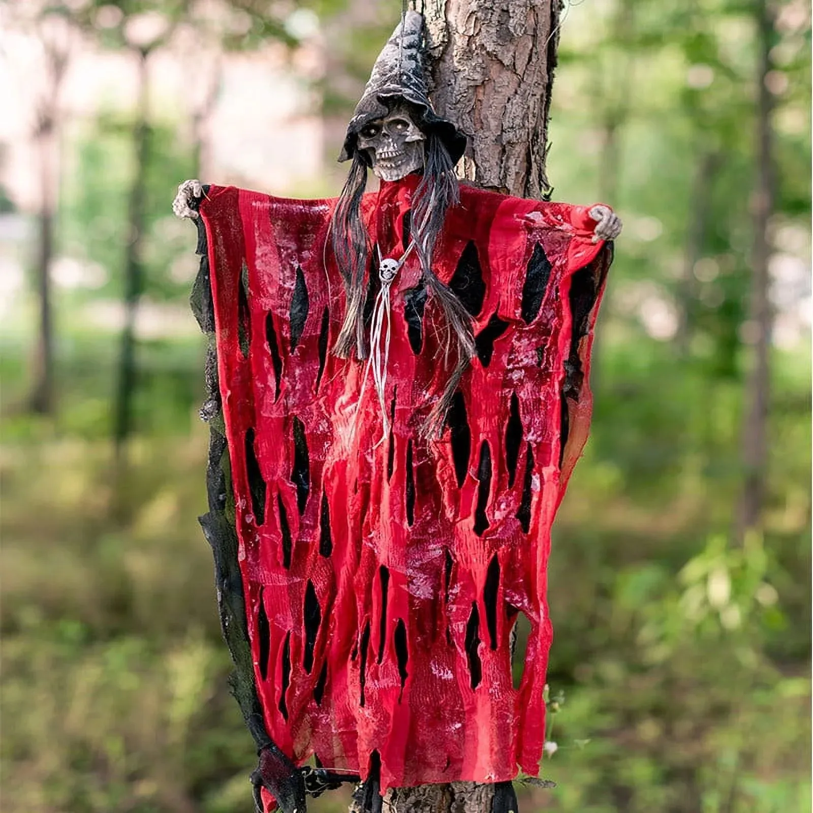Sound Activated Hanging Ghost Prop with LED Lights - Animated Halloween Decor