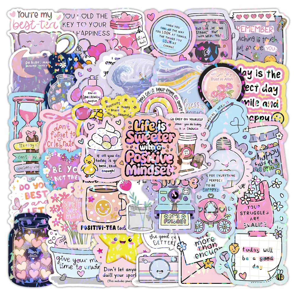 52 Pcs Cute Word Quote Aesthetic A Stickers - Decorative Decals for DIY Crafts & Decor