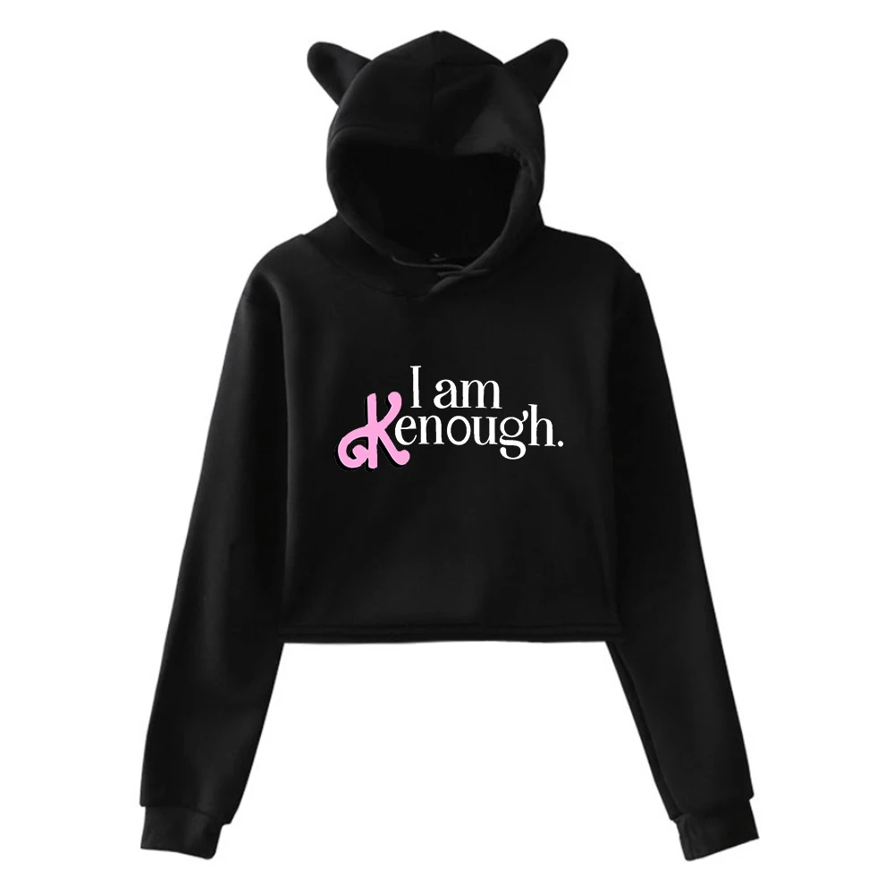 I Am Kenough Merch Pullover Cat Ears Hoodie Long Sleeve Female Crop Top Harajuku Streetwear Women's Clothes