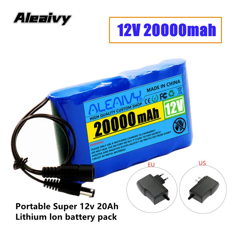 NEW Portable Super 12V 20000mah Battery Rechargeable Lithium Ion Pack Capacity DC 12.6v 20Ah CCTV Cam Monitor + Charger | Электроника