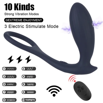 Electric Shock Anal Vibrator Penis Ring Delay Ejaculation Ring Wireless Remote Butt Plug Prostate Massager Sex Toys for Men 3