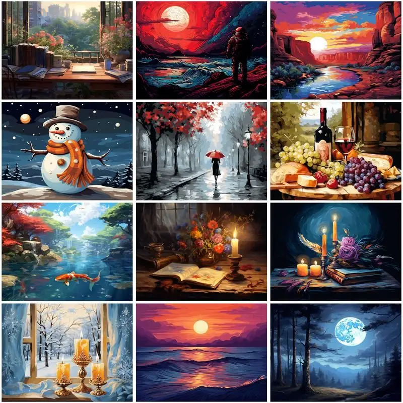 

36-48 Color DIY Pictures By Number Scenery Kits Painting By Numbers Hand Painted Paintings Art Drawing On Canvas Home Decor
