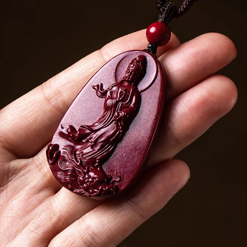 

Raw Ore Cinnabar Guanyin Guanyin Buddha Pendant Purple Gold Sand Men's and Women's Necklace Rough Stone Ornament